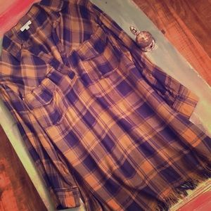 Mustard and Blue Frayed Tunic